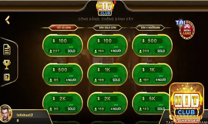 Chọn bàn chơi Tiến lên tại Hitclub