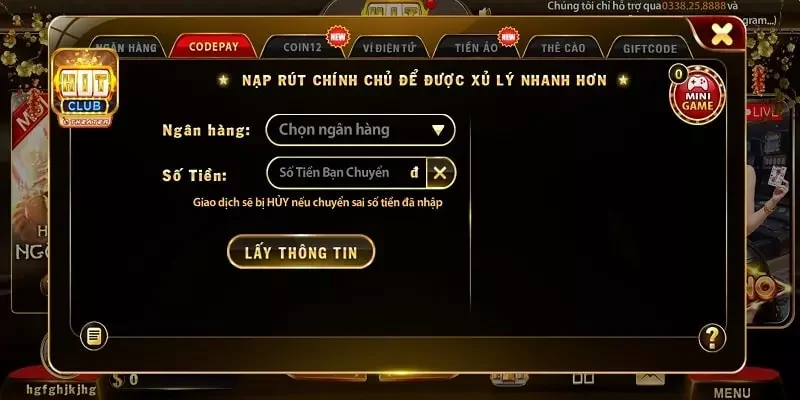 Hướng dẫn cách nạp tiền Hitclub 